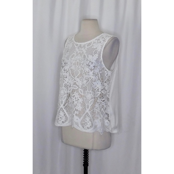 Anthropologie JAMES COVIELLO White Martigues Lace Shell Tank Top Linen Medium - Picture 6 of 14
